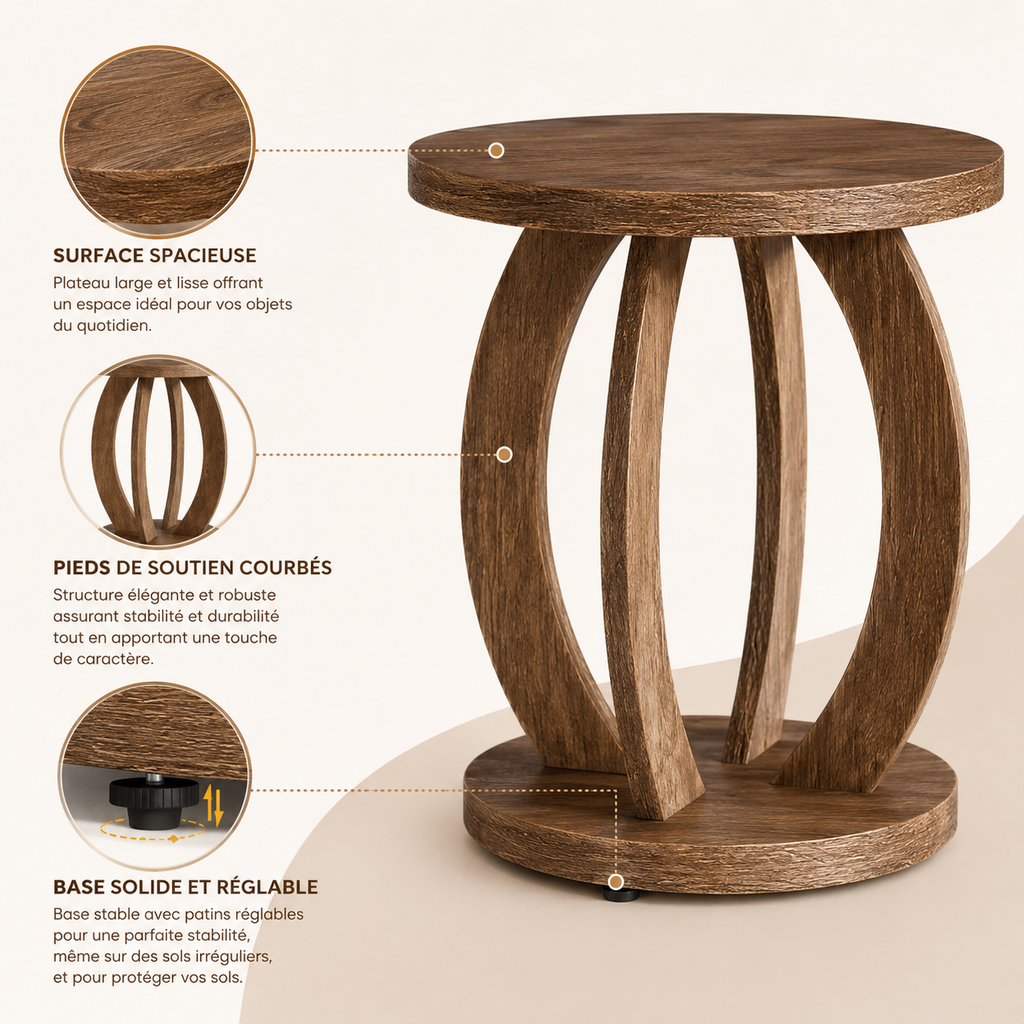 Table De Chevet En Bois Oria Ronde