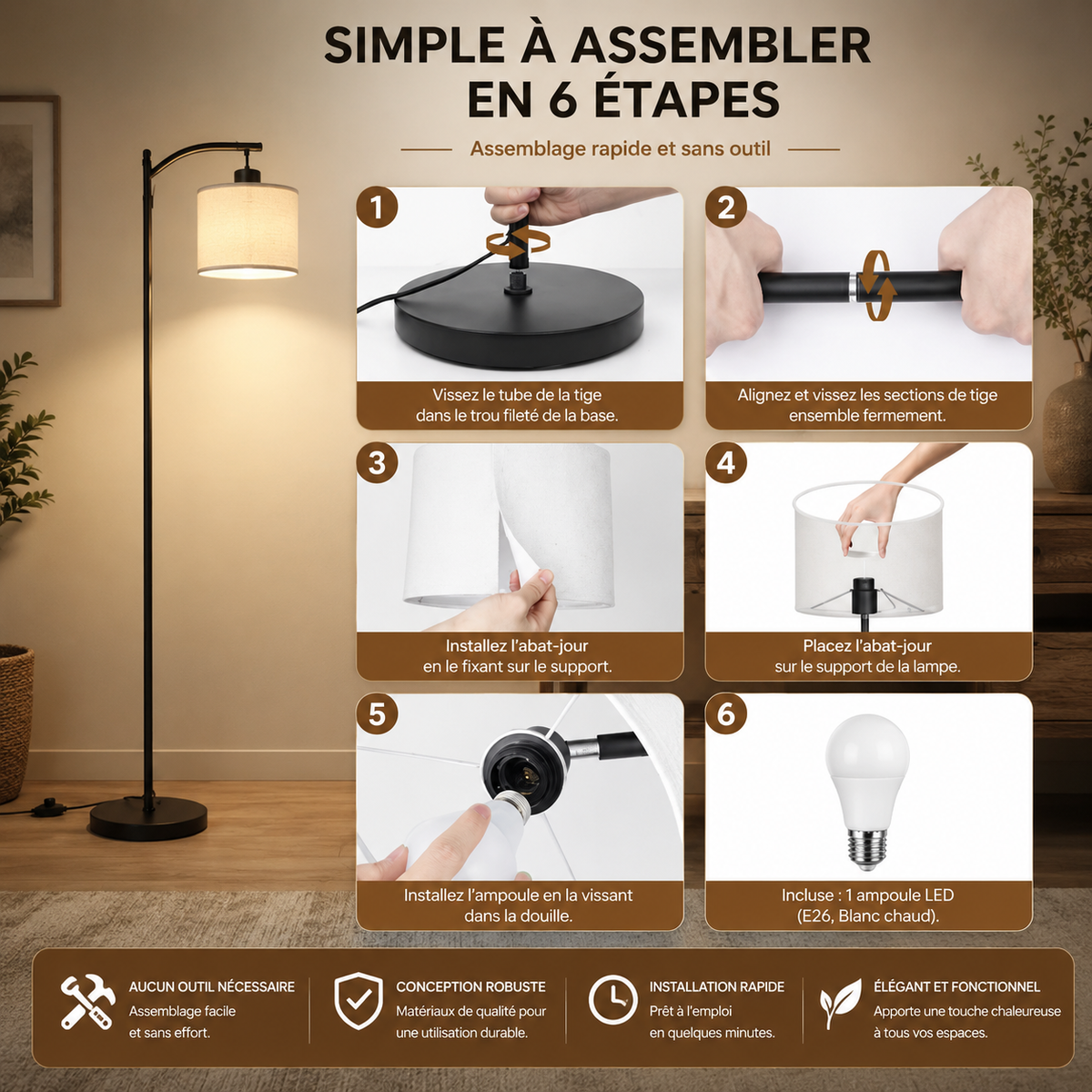 Lampadaire LED Salon Ysia